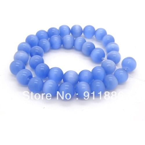 Wholesale 8mm Light Blue Cat Eye Round Shape Loose Glass Space Beads For Jewelry Making,about 50pcs/strand,Free Shipping