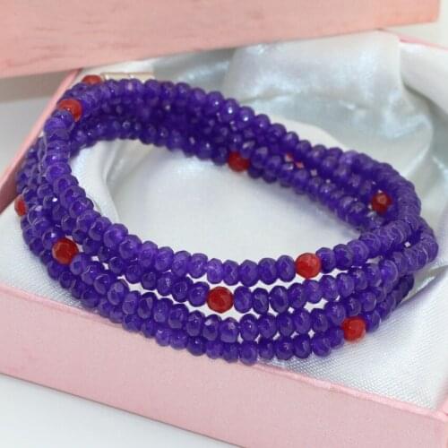 Original diy 4 rows multilayer bracelets purple natural stone jades chalcedony 2*4mm faceted abacus magnetic clasp jewelry B2769