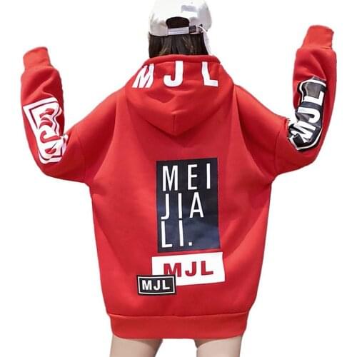 2020 Autumn And Winter Loose Casual Letter Printing Women Pullover Fashion Hip-hop Drawstring Mid-length Pocket Ladies Hoodie