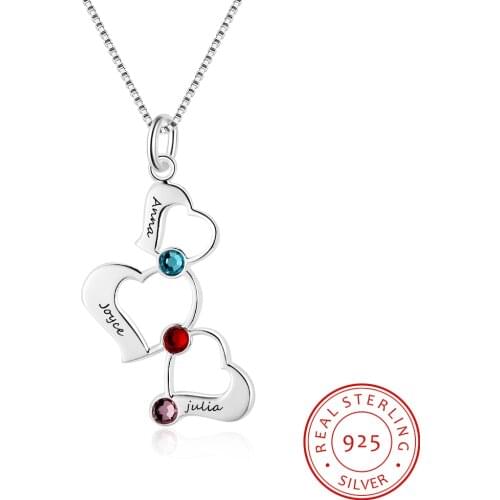 Personalized Name necklace 925 Sterling Silver Jewelry Custom Names Heart Pendant Birthstones Engraved Necklace Promise for Her
