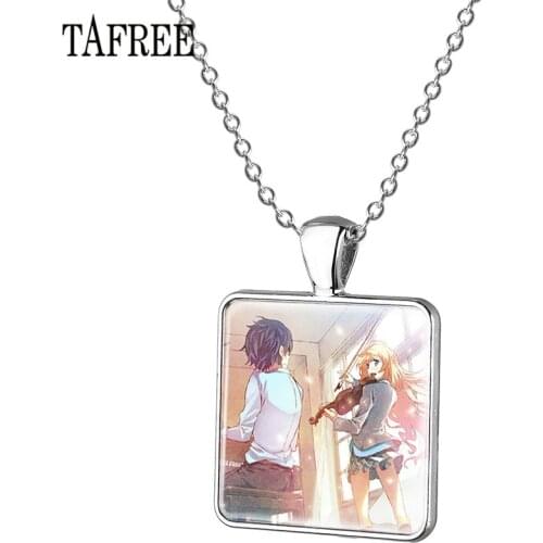 TAFREE Your Lie In April Necklace Cartoon Figure Lovers Pendant Silver Plated Choker Jewelry Gift For Friend Girlfriend YL45