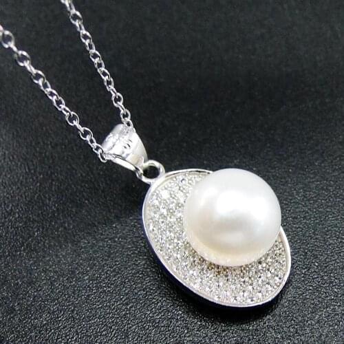 Hot Selling Pearl Women Jewelry Real 925 Sterling Silver Freshwater Pearl Pendant Necklace For Engagement Wedding Jewelry Gift