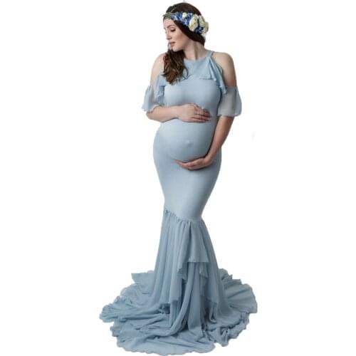 Mermaid Maternity Dresses For Photo Shoot Pregnant Women Pregnancy Dress Photography Props Sexy Off Shoulder Maxi Maternity Gown