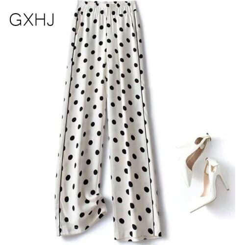 S-4XL women Chiffon mopping trousers summer thin wide-leg pants 2021 new loose polka dot simple and elegant pants LHJ202