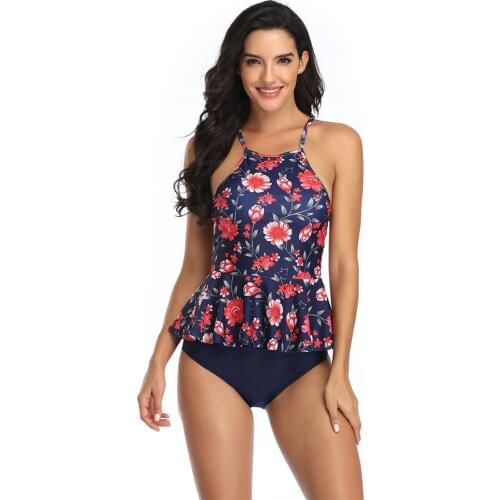Sexy Ruffle Bikini Women Floral Print Swimwear Push Up Swimsuit Brazilian Biquini Crop Top Bikinis Pads Bathing Suit Halter 2XL