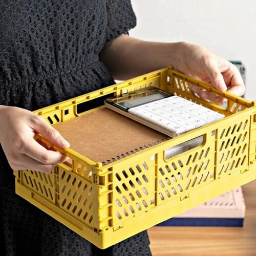 Folding Collapsible Plastic Storage Crate Box Stackable Home Kitchen Warehouse Storage Baskets Box S L XL