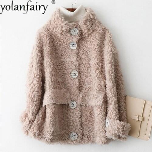 YOLANFAIRY Winter Real Wool Fur Coat Women Sheep Shearing Female Jacket 100% wool Fur coats Parka Overcoats A79253 KJ4980