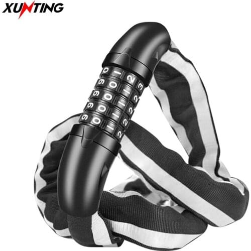 Xunting 90cm 120cm Bicycle Lock Battery Car Motorcycle Anti-theft Portable Mountain Bike Password Chain Lock Bicycle Accessories