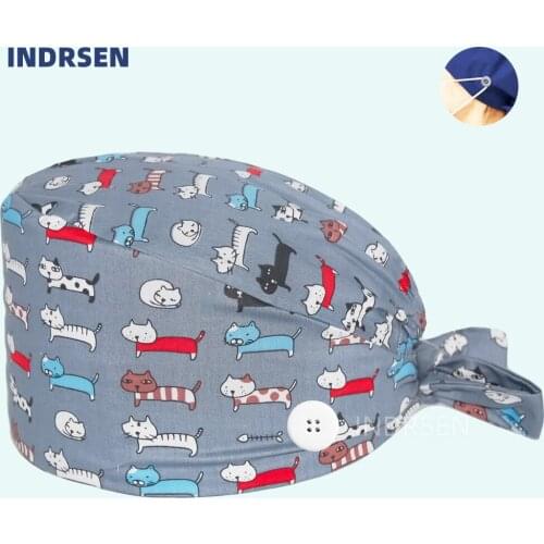 Women Surgicals Cap Anime Super Cat Printed Adjustable Cotton Nurse Dcotors Working Hats Bouffant Scrub Caps Wholesale