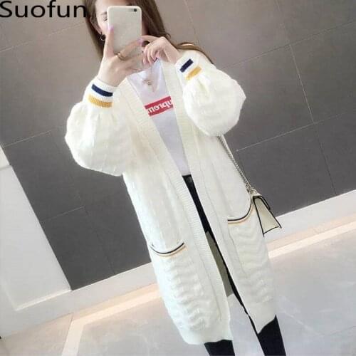 Mid Long Sweater Cardigan Jacket Womens 2021 Spring And Autumn New Korean Loose Lazy Style Long Sleeve Sweater Fashion Coats