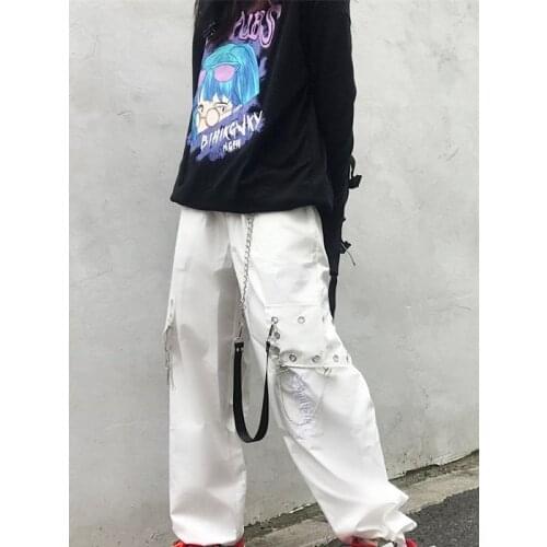 Punk Chain Overalls Womens Summer Clothes Hara Juku Plaid Pants Plaid Pants Street Wear 2000s Aesthetic Hip Hop E-Girl