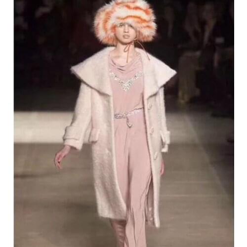 Winter fashion thicker warm wool blends coat Diamond beading cashmere coat female pearl breasted slim wool outerwear F2344