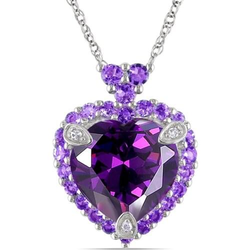 Chic Heart Purple Crystal Amethyst Diamonds Gemstones Pendant Necklaces for Women White Gold Silver Color Choker Jewelry Gifts