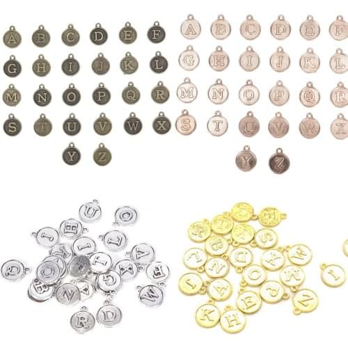 26 Pcs/Bag Zinc Alloy Alphabet Charms Letter A-Z Vintage Antique Brass Pendants For Jewelry Making DIY Accessories