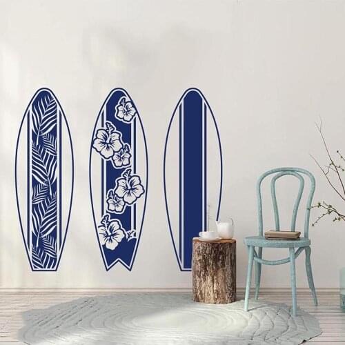 3Pcs Surfboard Flower Wave Wall Sticker Kids Room Bedroom Summer Beach Surfboard Wall Decal Playroom Vinyl Decor
