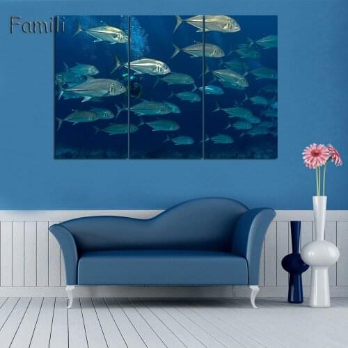 3Pcs/Set No Frame Modern Wall Pictures For Living Room Canvas Print Oil Paintings The underwater world Fish Art Modular Picture