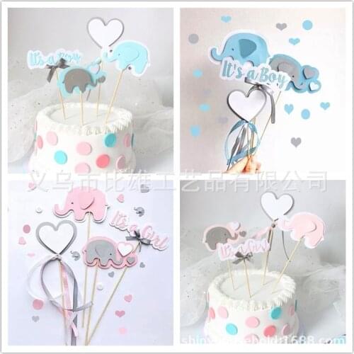 4 Pcs/set Cute Its a Boy/Girl Baby Shower Elephant Heart Happy Birthday Letter Cake Toppers Wedding Party Cake Decorations