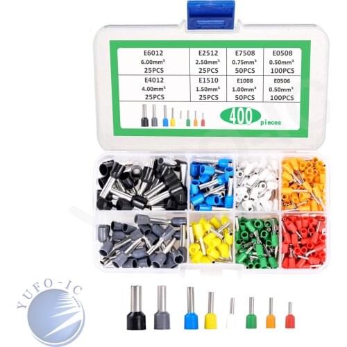 400PCS E0506/E0508/E7508/E1008/E1510/E2512/E4012/E6012 Insulated Ferrules Terminal Block Cord End Wire Crimp Terminator kit box