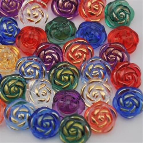 50/100pcs Mix Plastic Button Acryl Rose Straight hole Mix color PT92