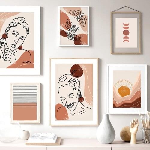 Abstract Girl Portrait Butterfly Lines Wall Art Canvas Painting Nordic Posters And Prints Wall Pictures For Living Room Decor