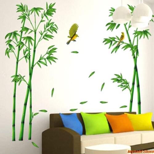 Bamboo Birds Tree DIY Vinyl Wall Stickers Home Decor Living Rooms Art Decals 3D Bamboo Wallpaper Mural Sticker Poster Large Size
