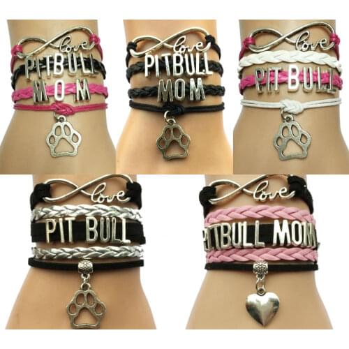 Infinity Love Pit Bull Mom Bracelet- Handmade Leather Braided Leather Wrap Pitbull Dog Breeds Paw Puppy Love Gift For Her