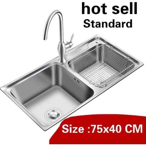 Free shipping Household luxury 304 stainless steel standard kitchen double groove sink hot sell 750x400 MM