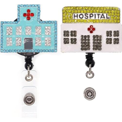 Free Shipping Hospital Nurse Rhinestone Retractable Id Badge Holder Reel