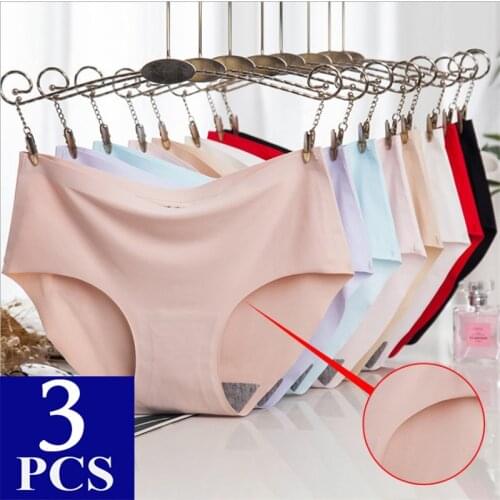 Seamless Panties Women Sexy Panties Briefs Ice Silk Underwear Women Set 3pcs Sexy Lingerie String Femme Bragas Solid White