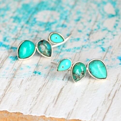 Turquoises Earrings Ear Climber Crawler Earrings Silver Color Boho Jewelry Party Wedding Earrings Fashion Women Accessories