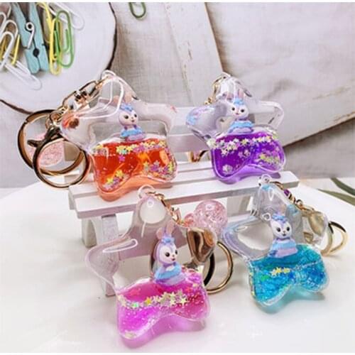 Cute Quicksand Liquid Star Dew Rabbit Floating Five-Star Hourglass Cartoon Keychain Mobile Phone Backpack Car Pendant