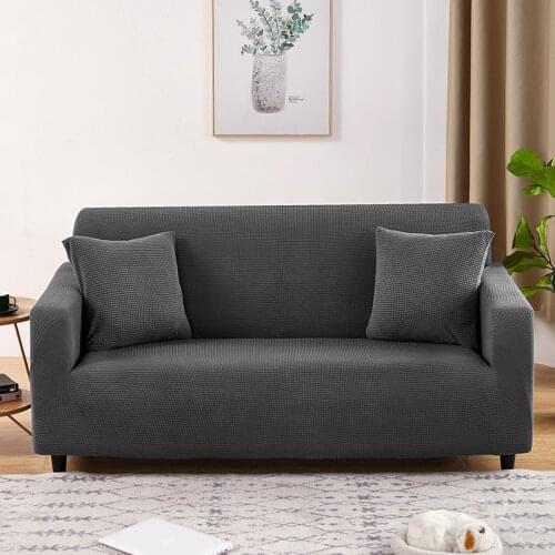 Fleece Sofa Cover Solid Color Sectional Elastic Couch Cover Home Decor Sofa Seat Covers for Living Room 1-4 Seater Size CHAUSUB