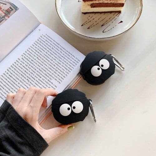Black Totoro Briquettes Silicone Earphone Case For Apple Airpods Pro Key Ring Case Accessories Protective Cover Bluetooth Cases