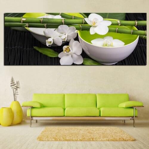 Digital HD Print Still Life Bamboo White Orchid Feng Shui Landscape Oil painting on Canvas Poster Wall Picture for Living Room