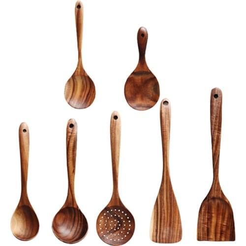 Wood Tableware Spoon Long Rice Colander Soup Skimmer Cooking Spoons Scoop Kitchen Tool Set Kitchen Utensils Set