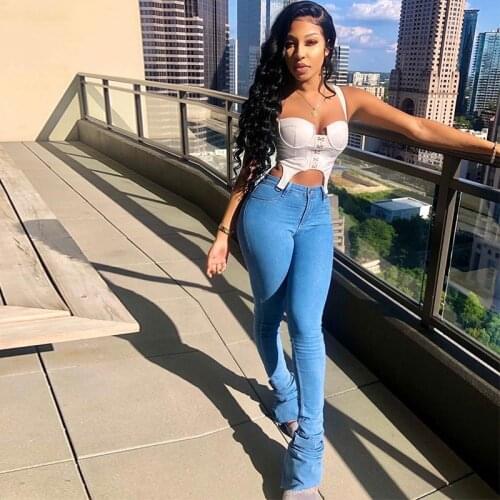 Denim Pants Elastic Chic Korean Fahion Pants For Women 2021 Harajuku Y2k Trouser Jeans Skinny Soft Casual Streetwear Capri Pants