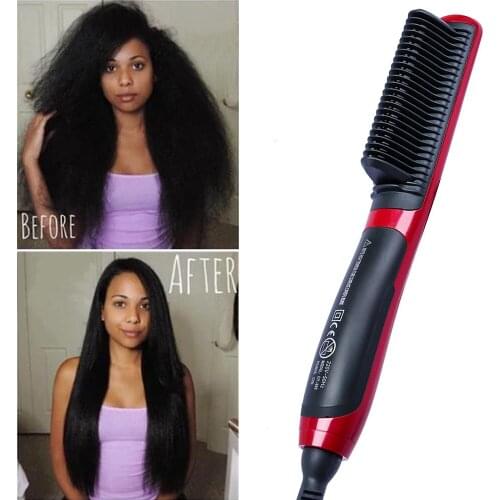 Durable Electric Straight Hair Hot Comb Brush LCD Heated Ceramic Hair Beard Straightening Brush US EU Plug Hair Straightener