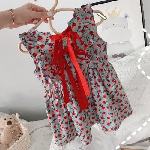 Hollead 2PCS/Set Girls Dress+Hat Cotton Comfortable Childrens Dress 2021 Summer Floral Girls' Sleeveless Dresses For Child