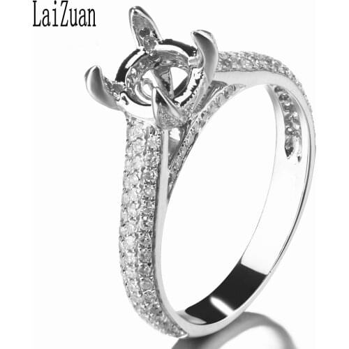 LaiZuan 6-7mm Round Cut Solid 14K White Gold 0.5ct Natural Diamond Engagement Semi Mount Ring For Women Unique Fine Jewelry Gift