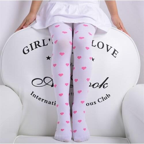 Heart Girls Tights 3-8 Yrs Velvet Sweet Candy Color Pantyhose for Children Kids Clothing White Dancing Stockings Summer Tights