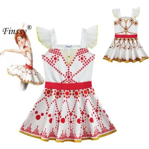 Movie Ballerina Felicie Girls Cosplay Costume Dress White Halloween Stage party Clothes for Kids Sleeveless Dress New Year Gift