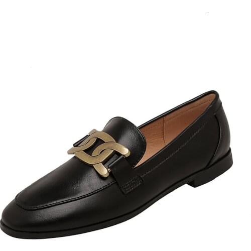 SUMAITONG Women Loafer Flats Dress Metal Decoration Pointed Toe Black Shoes Ladies Sweet Summer Slip-On Loafers Women Flat Shoes