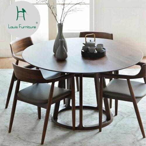 Louis Fashion Cafe Tables North European Solid Wood Round Table Small Type of White Wax Wood