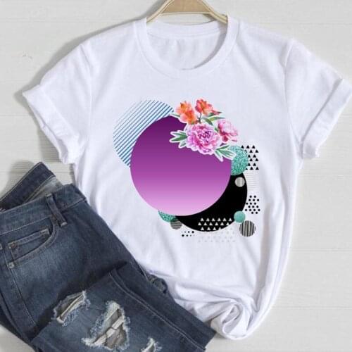 Fashion Women T Shirt Red Geometric Printed Tops Female Short Sleeve Tee Shirts Female Cute T-shirt New Women Graphic T-shirt