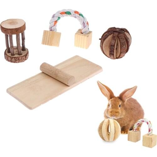 Fashion Natural Wooden Rabbits Toys Pine Dumbells Unicycle Bell Roller Chew Toys For Guinea Pigs Rat Small Pet Molars Supplies