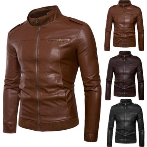 Meihuida Mens Smart Casual PU Leather Jacket Slim Fit Biker Motorcycle Warm Coat Outwear Tops Rider and Motorcycle Warm Jacket