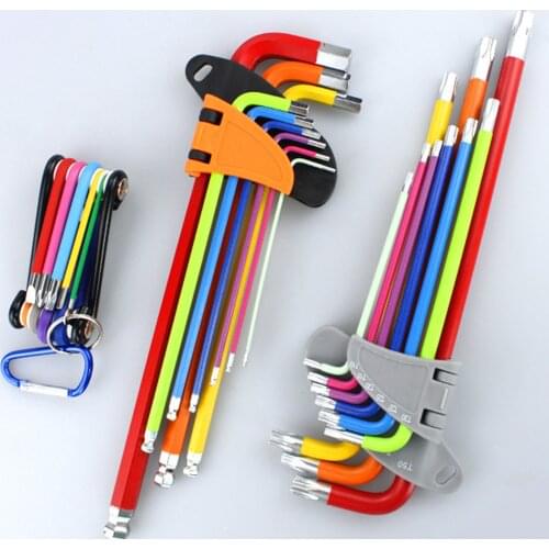 Wrench Set Hex Hexagon Spanner Chrome Vanadium Steel Multicolor End Torx Foldable Universal 9Pcs Ball Tools Kit Tool Allen Key