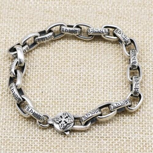 Real 925 Sterling Silver men Om Mani Padme Hum vajra Link chain bangle Bracelet jewelry gift A5659