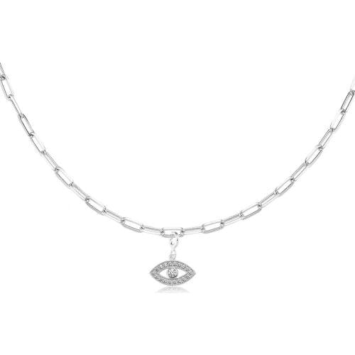 Valori Jewels Evil Eye, Zirconia White Gemstone, Rhodium Plated, Sterling Silver Charm Necklace