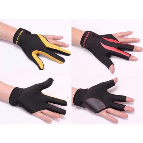 Lycra Snooker Billiard Cue Glove Pool Left Hand 3 Finger Pool Cue Gloves Red Yellow